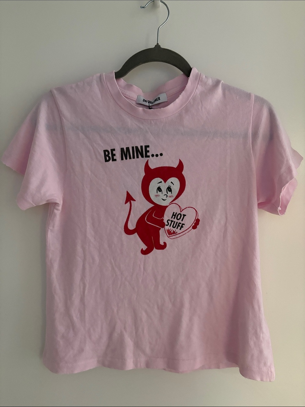 Daydreamer Pink T‑Shirt with Red 'Hot Stuff' Devil Graphic